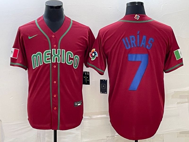 Men 2023 World Cub Mexico 7 Urias Red Nike MLB Jersey44